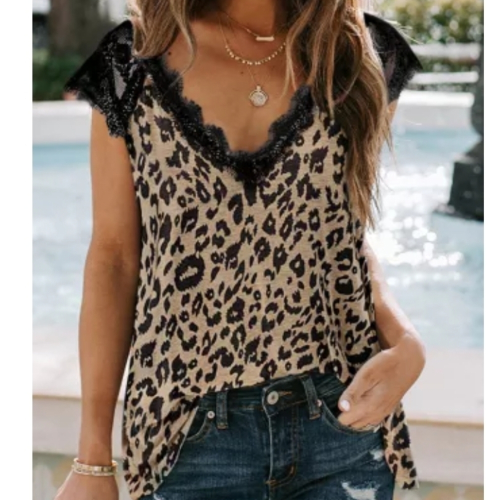 Eyelash Lace Leopard Tank